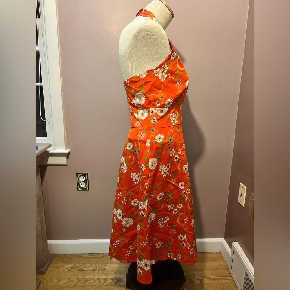 Y2K Spencer Jeremy Orange Floral Embroidered Halter Fit and Flare Dress Size 14 - Picture 5 of 10